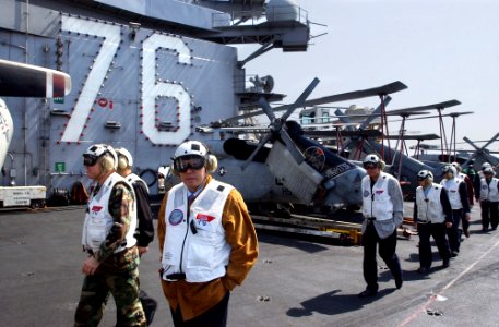 US Navy 070326-N-4009P-398 A group of distinguished visitors (DV) from the Republic of Korea depart from the flight deck of the Nimitz-Class aircraft carrier USS Ronald Reagan (CVN 76) after observing flight operations