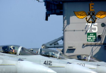 US Navy 070323-N-2984R-004 A group of naval aviators prepare for flight operations on the flight deck aboard Nimitz-class aircraft carrier USS Harry S. Truman (CVN 75)
