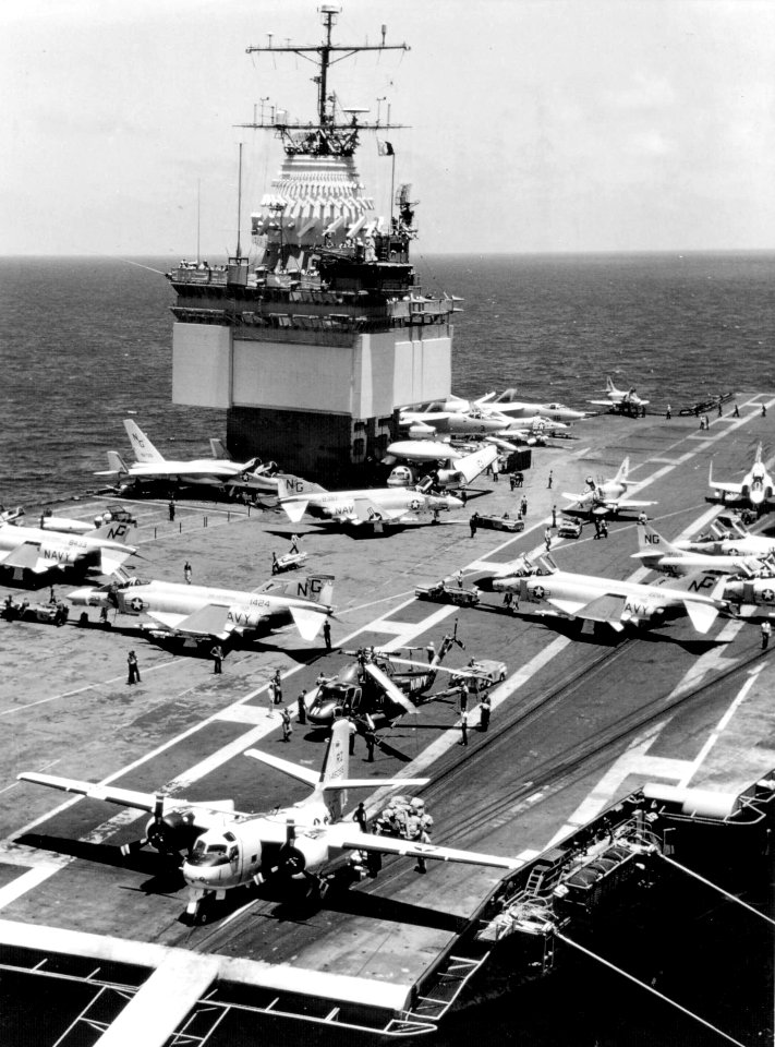 USS Enterprise (CVAN-65) flight deck view off Vietnam 1966