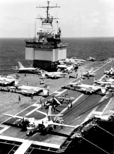 USS Enterprise (CVAN-65) flight deck view off Vietnam 1966