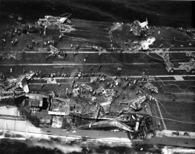 USS Enterprise (CVAN-65) fire 1969 aft flight deck stbd