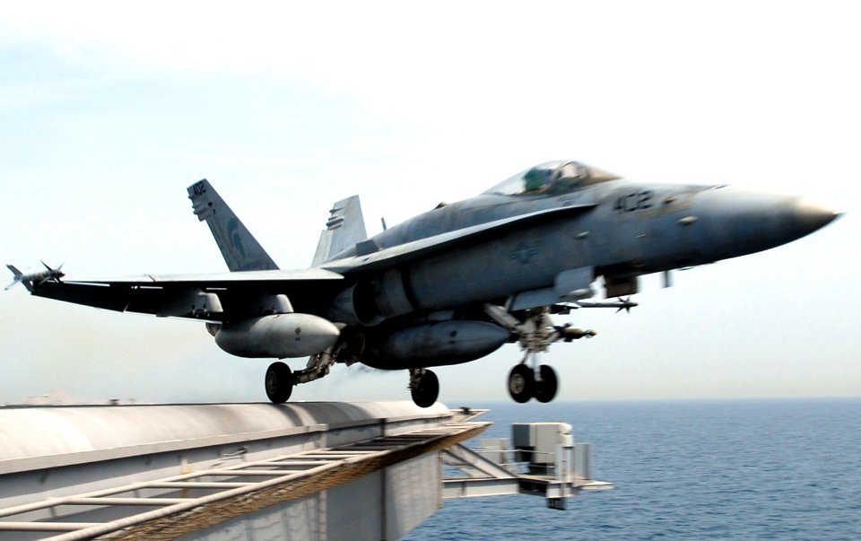 US Navy 070327-N-2659P-305 An F-A-18C Hornet assigned to the Argonauts of Strike Fighter Squadron (VFA) 147 takes off from the Nimitz-class aircraft carrier USS John C. Stennis (CVN 74)