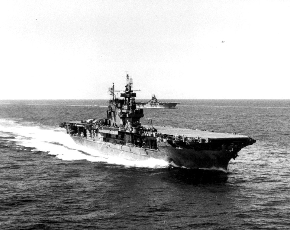 USS Enterprise (CV-6) and USS Lexington (CV-16) at sea in June 1944