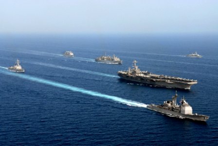 US Navy 070325-N-0684R-057 American, French and British ships operating with the John C. Stennis Carrier Strike Group and Combined Task Force 473 steam together during a photo exercise