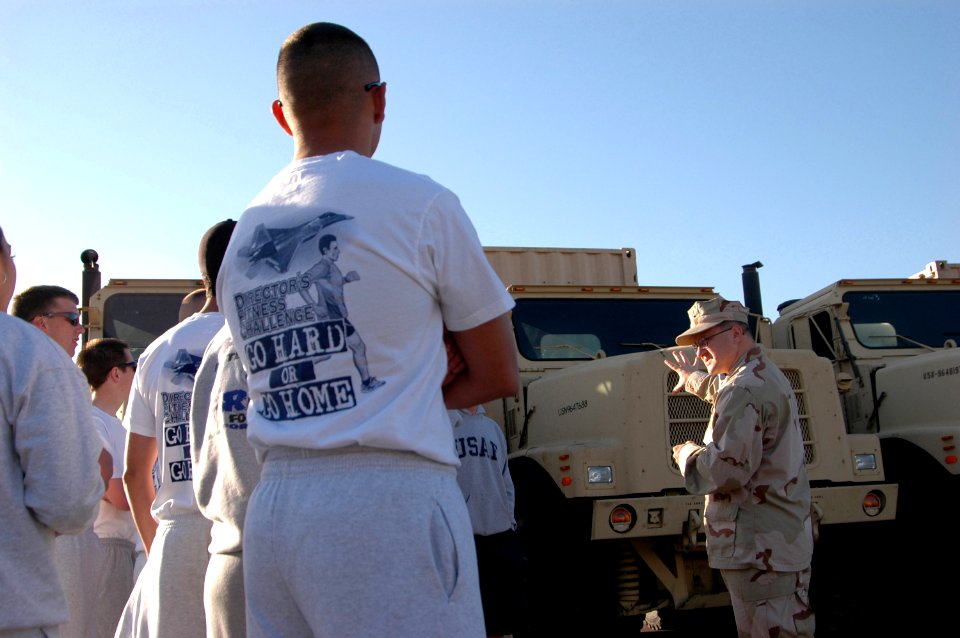 US Navy 070330-N-4047W-015 Executive Officer Lt. Cmdr. Richard Rossetti gives a tour of Beach Master Unit (BMU) 1) to students in the Junior Reserve Officer Training Core (JROTC) from Lancaster High School