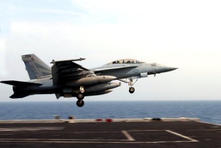 US Navy 070328-N-2659P-099 An F-A-18F Super Hornet, assigned to the Black Knights of Strike Fighter Squadron (VFA) 154