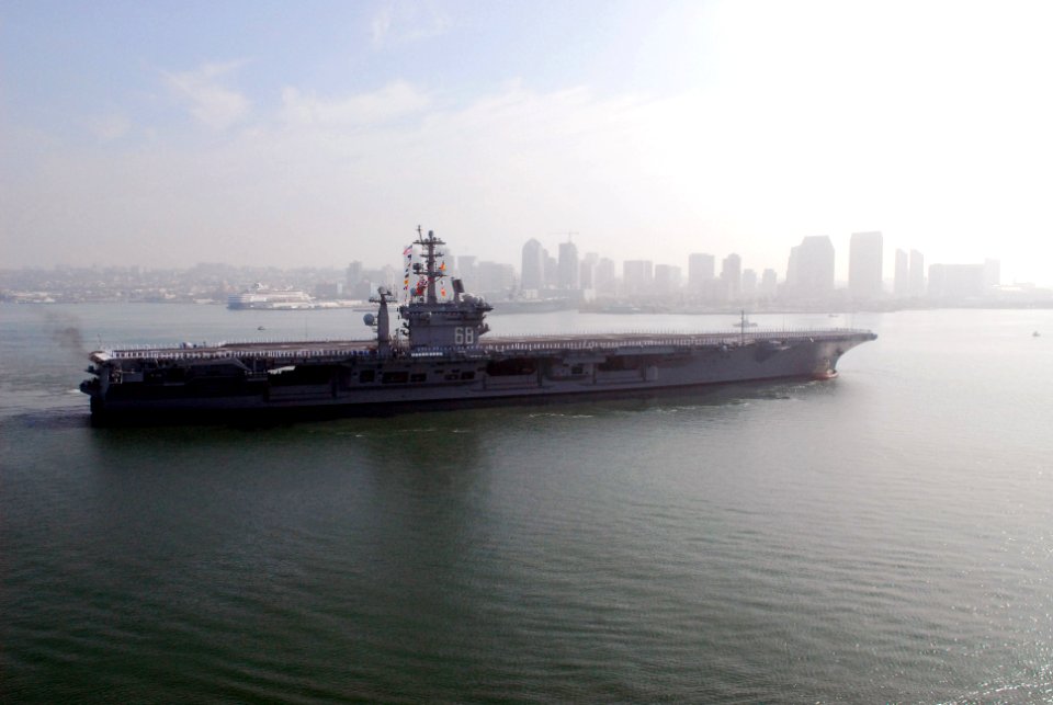US Navy 070402-N-6326B-104 Nuclear-powered aircraft carrier USS Nimitz (CVN 68) gets underway from Naval Air Station North Island on a scheduled deployment