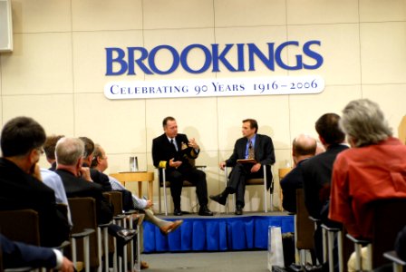US Navy 070403-N-0696M-096 Chief of Naval Operations (CNO) Adm. Mike Mullen answers questions presented by Vice President and Director, Foreign Policy Studies Brookings Institution, Carlos Pascual