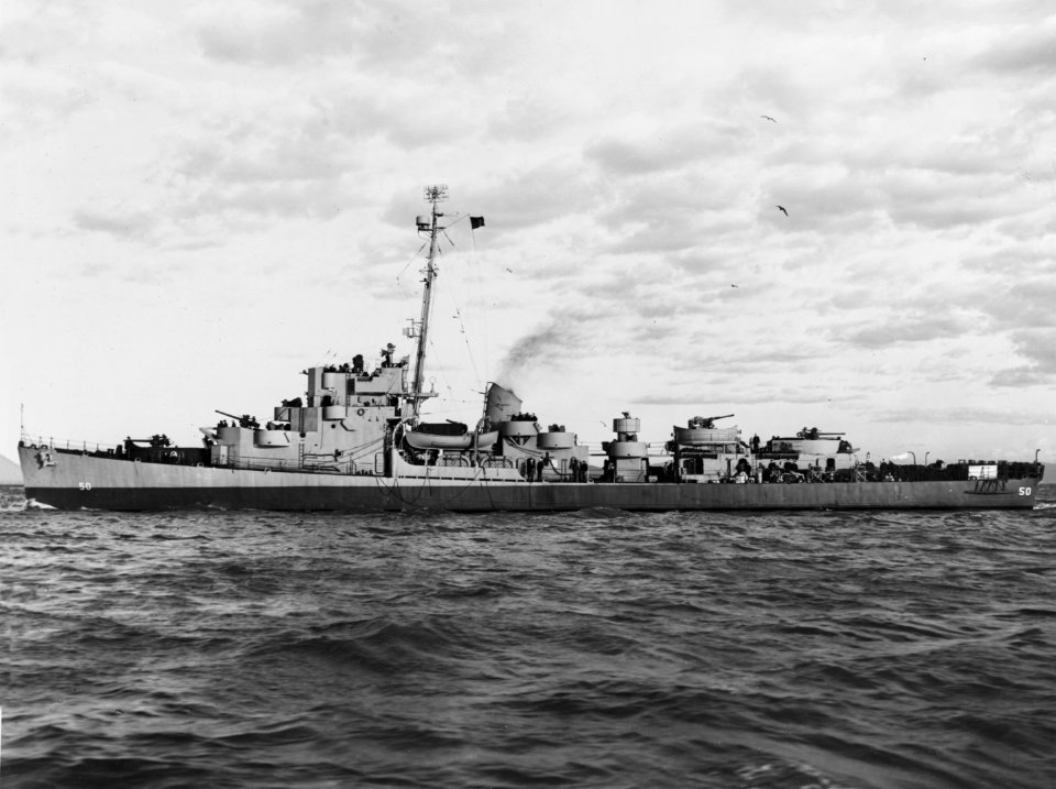 USS Engstrom (DE-50) underway off the Mare Island Naval Shipyard on 27 February 1945 (19-N-79871)
