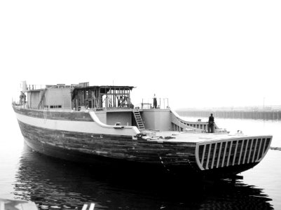 USS Energy (MSO-436) after launch in Feburary 1953