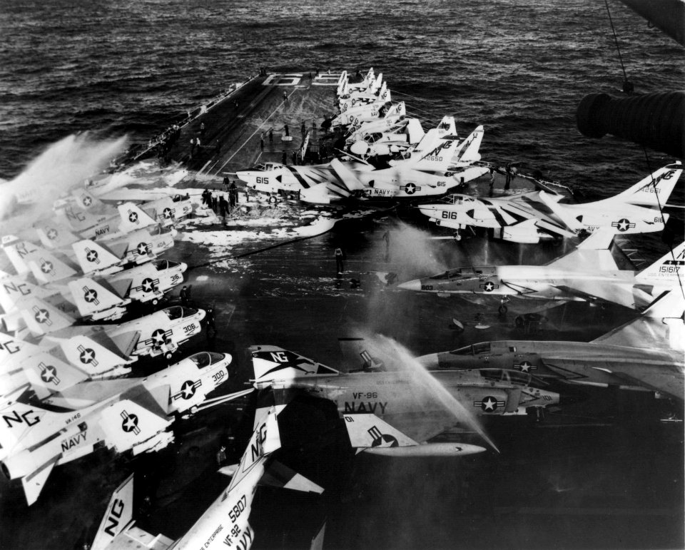 USS Enterprise (CVAN-65) fire 1969 forward flight deck
