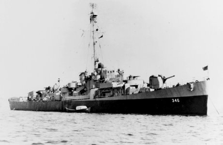 USS Edwin A. Howard (DE-346) at anchor, circa in 1945 (NH 73262)