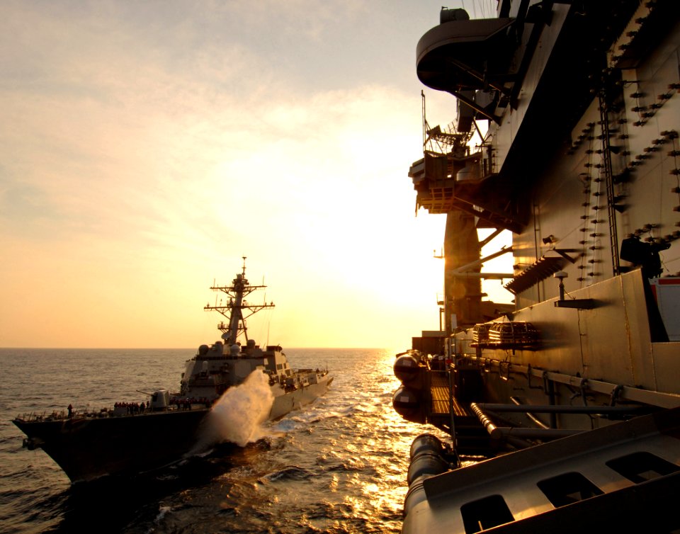 US Navy 070328-N-5345W-030 A wave crashes into the hull of Arleigh Burke-class guided missile destroyer USS Oscar Austin (DDG 79)