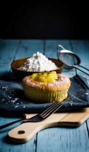 Food breakfast blue wooden desk