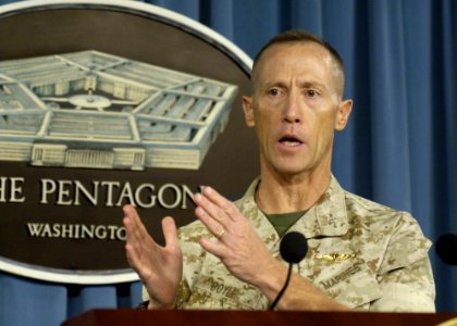 US Navy 070404-D-9880W-045 U.S. Marine Corps Col. Gregory A. D. Boyle briefs reporters in the Pentagon on the newly established Wounded Warrior Regiment