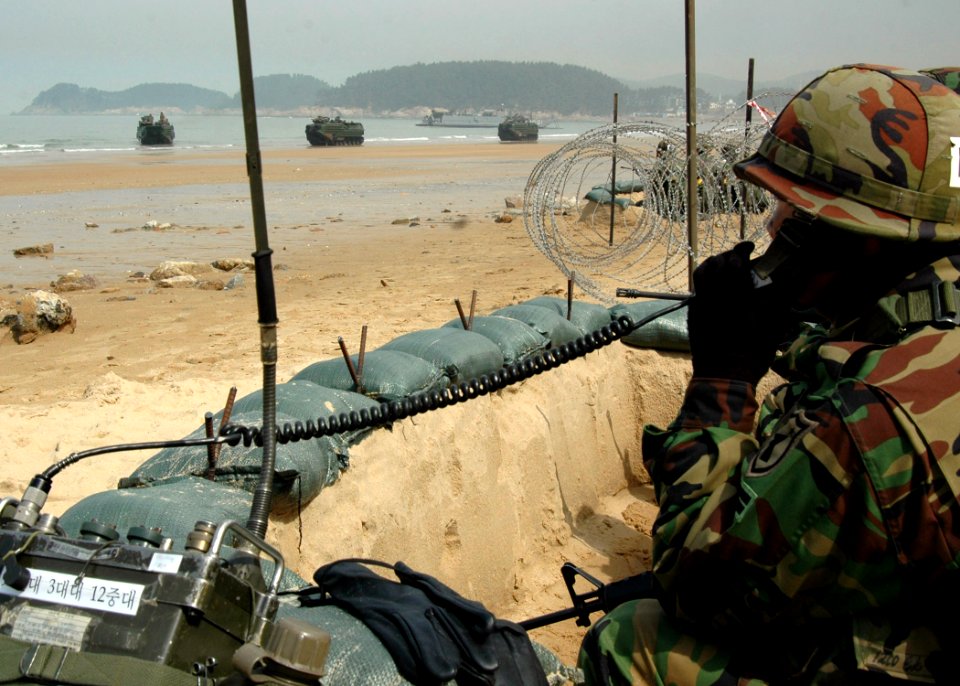 US Navy 070329-N-6710M-060 Amphibious Assault Vehicles (AAV) prepares to transit U.S.-Republic of Korean Marines and equipment on the Korean shores in support of Foal Eagle 2007