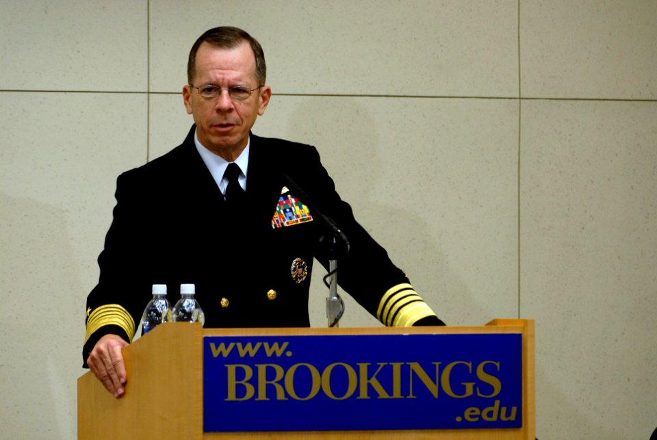 US Navy 070403-N-0696M-015 Chief of Naval Operations (CNO) Adm. Mike Mullen speaks at the Brookings Institution on the Navy's effort to formulate a new maritime strategy