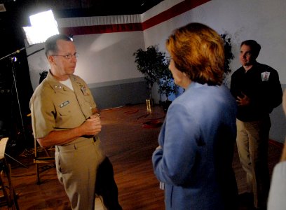 US Navy 070405-N-0696M-063 Chief of Naval Operations (CNO) Adm. Mike Mullen, tapes public service announcements at the Naval Media Center in Washington, D.C
