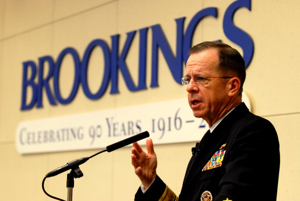 US Navy 070403-N-0696M-070 Chief of Naval Operations (CNO) Adm. Mike Mullen speaks at the Brookings Institution on the Navy's effort to formulate a new maritime strategy