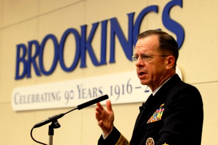 US Navy 070403-N-0696M-070 Chief of Naval Operations (CNO) Adm. Mike Mullen speaks at the Brookings Institution on the Navy's effort to formulate a new maritime strategy