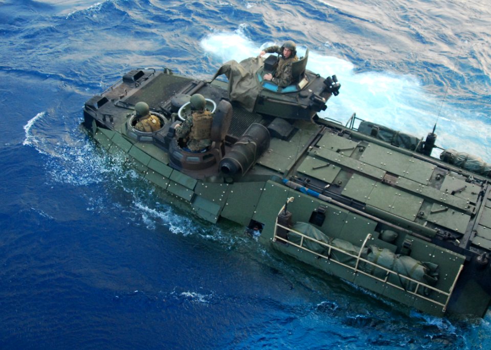US Navy 070410-N-4124C-023 An Amphibious Assault Vehicles (AAV) from the 31st Marine Expeditionary Unit (MEU) leaves the well deck of the amphibious transport dock ship USS Juneau (LPD 10)