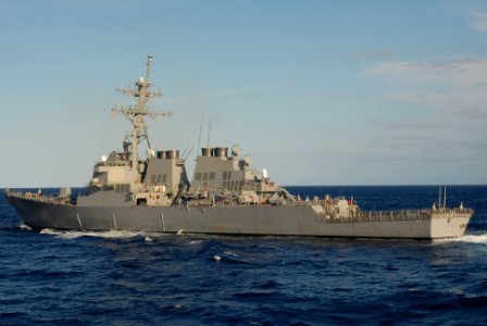 US Navy 070413-N-2735T-026 Guided missile destroyer USS Laboon (DDG 58) performs maneuvers in preparation for the Neptune Warrior training course
