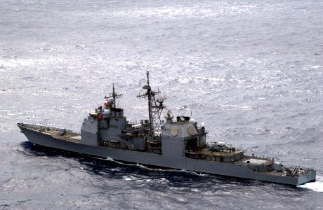 US Navy 070415-N-0555B-001 Steaming east through the Pacific Ocean, guided missile cruiser USS Lake Champlain (CG 57) moves closer to her homeport of San Diego following a surge deployment with the Ronald Reagan Carrier Strike