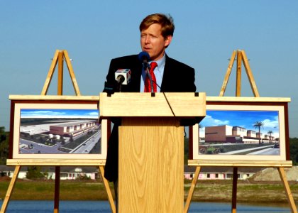 US Navy 070413-N-8102J-012 Jacksonville Mayor John Peyton addresses invited guest at the groundbreaking ceremony for the state-of-the art facility that will provide space for five P-3C Orion squadrons