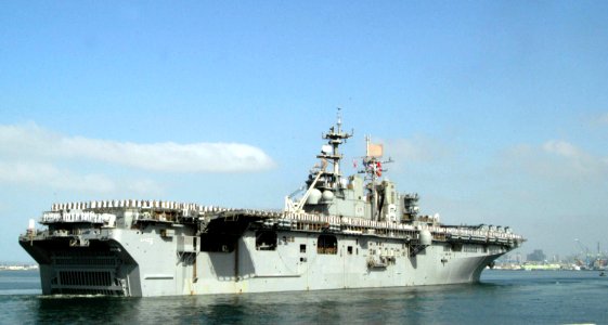 US Navy 070410-N-9604C-007 Amphibious assault ship USS Bonhomme Richard (LHD 6) departs Naval Base San Diego, for a six-month deployment