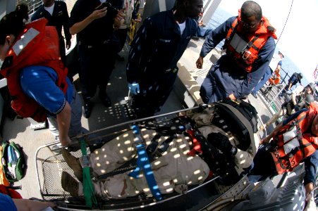 US Navy 070414-N-8154G-053 Stretcher bearers aboard dock landing ship USS Oak Hill (LSD 51) transport a patient during a mass casualty drill to test the response of the Expeditionary Resuscitative Surgical System (ERSS) concept