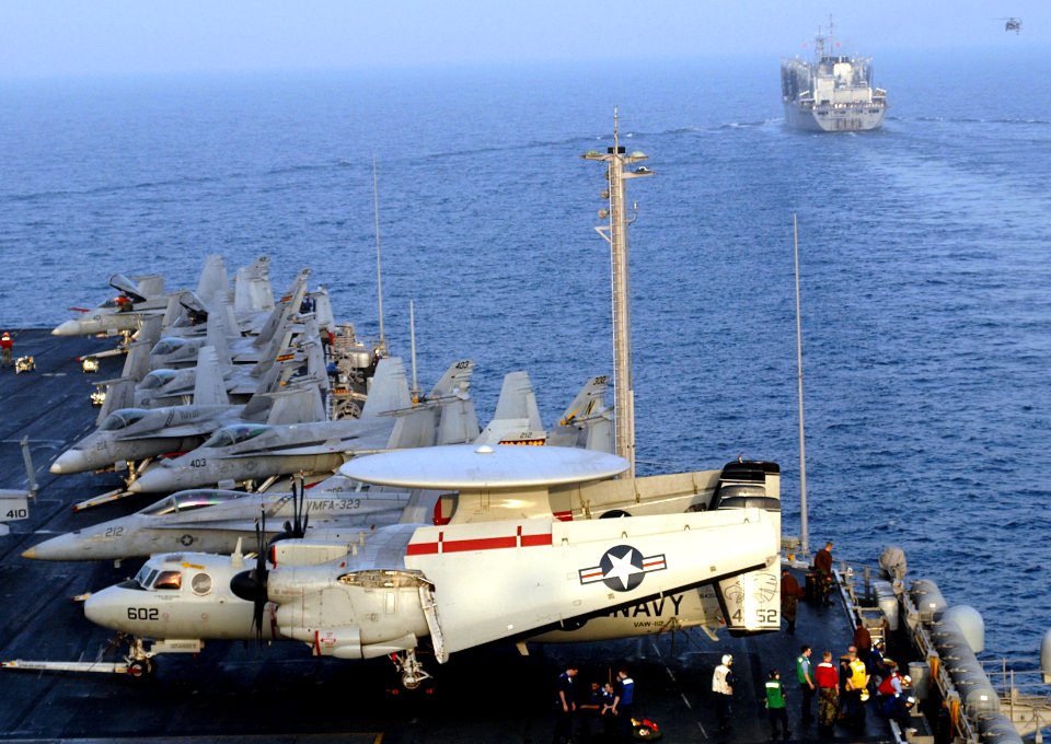 US Navy 070414-N-3038W-031 Nimitz-class aircraft carrier USS John C. Stennis (CVN 74) prepares to pull alongside Military Sealift Command (MSC) fast combat support ship USNS Bridge (T-AOE 10) for replenishment at sea
