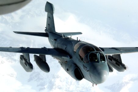 US Navy 070418-F-3488S-045 An EA-6B Prowler assigned to Tactical Electronic Warfare Squadron (VAQ) 141 from Naval Air Station Whidbey Island, refuels from a KC-10 Extender in support of Red Flag-Alaska 07-1