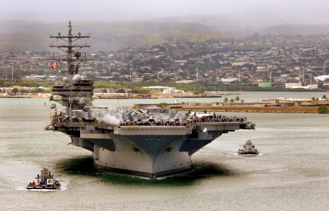 US Navy 070413-N-5961C-003 Nimitz-class aircraft carrier USS Ronald Reagan (CVN 76) prepares to depart Hawaii after a four-day port visit