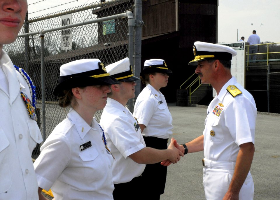 US Navy 070418-N-2903M-040 Commander, Carrier Strike Group Two, Rear Adm. Michael C. Vitale visits with the Naval Junior Reserve Officers Training Corps cadets of Floyd Central High School