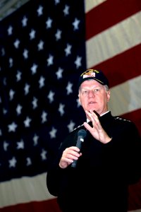 US Navy 070419-N-8591H-032 Adm. Gary Roughead, commander, U.S. Pacific Fleet, greets Sailors in the hangar bay of USS Kitty Hawk (CV 63)