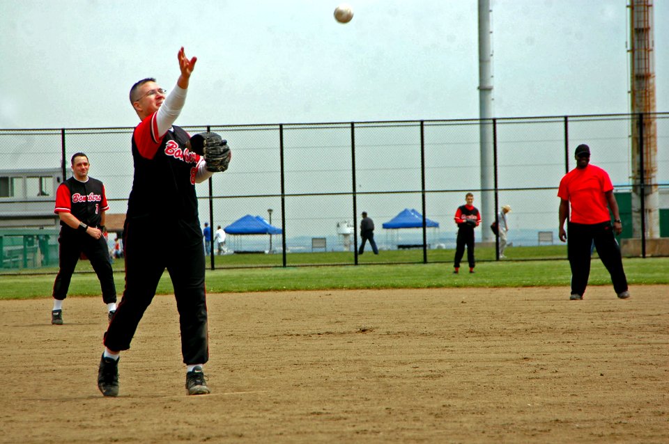 US Navy 070427-N-7883G-026 Lt. Arthur Keenan, from New York, pitches during a softball tournament held during USS Kitty Hawk's (CV 63)