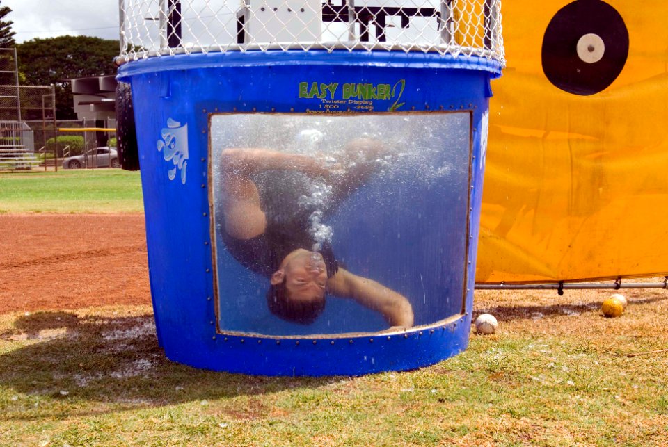 US Navy 070427-N-4856G-024 Lt. (Dr.) Andrew Baldwin, of Lancaster, Pa., stationed at Mobile Diving and Salvage Unit (MDSU) 1, holds his breath after being dunked