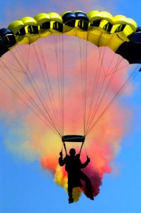 US Navy 070426-N-9604C-001 U.S. Navy Parachute Team (The Leap Frogs), demonstrate their skills during a performance on Naval Base San Diego photo