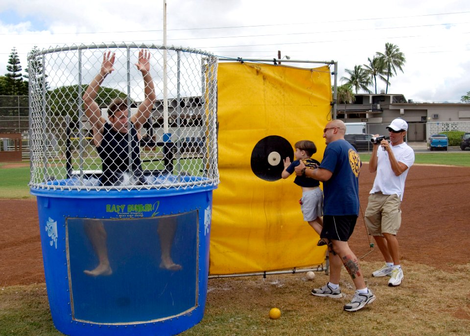 US Navy 070427-N-4856G-026 Lt. (Dr.) Andrew Baldwin, of Lancaster, Pa., stationed at Mobile Diving and Salvage Unit (MDSU) 1, prepares to be dunked