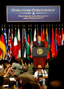 US Navy 070501-N-5783F-005 President George W. Bush thanks allies for their dedication to the cause of freedom at the U.S. Central Command (CENTCOM) Coalition Conference at MacDill Air Force Base