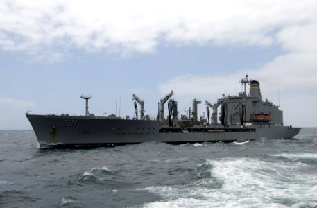US Navy 070428-N-5459S-044 The Military Sealift Command (MSC) fleet replenishment oiler USNS Patuxent (T-AO 201) completes a vertical replenishment (VERTREP) with the guided missile destroyer USS (DDG 72) in the Atlantic