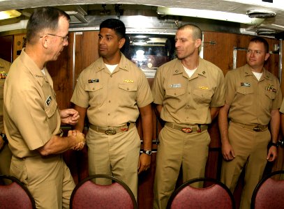US Navy 070507-N-0696M-074 Chief of Naval Operations (CNO) Adm. Mike Mullen greets officers assigned to USS Pasadena (SSN 752)