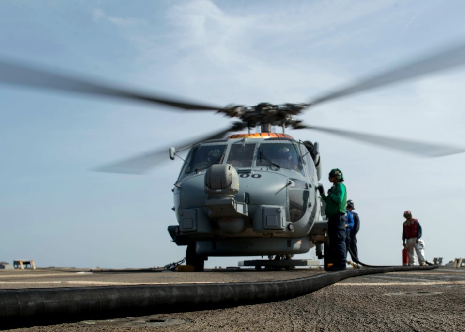 USS Dewey flight deck operations 150113-N-KB426-066
