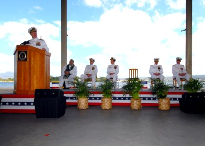 US Navy 070508-N-4965F-014 Commander, U.S. Pacific Fleet, Adm. Gary Roughead, delivers his remarks during a change of command ceremony photo