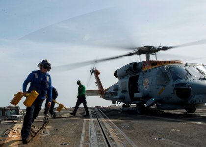 USS Dewey flight deck operations 150113-N-KB426-078