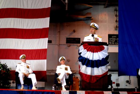 US Navy 070517-N-0696M-058 Chief of Naval Operations (CNO) Adm. Mike Mullen speaks at the change of command ceremony for Commander, U.S. Fleet Forces Command (CFFC) aboard USS Enterprise (CVN 65)