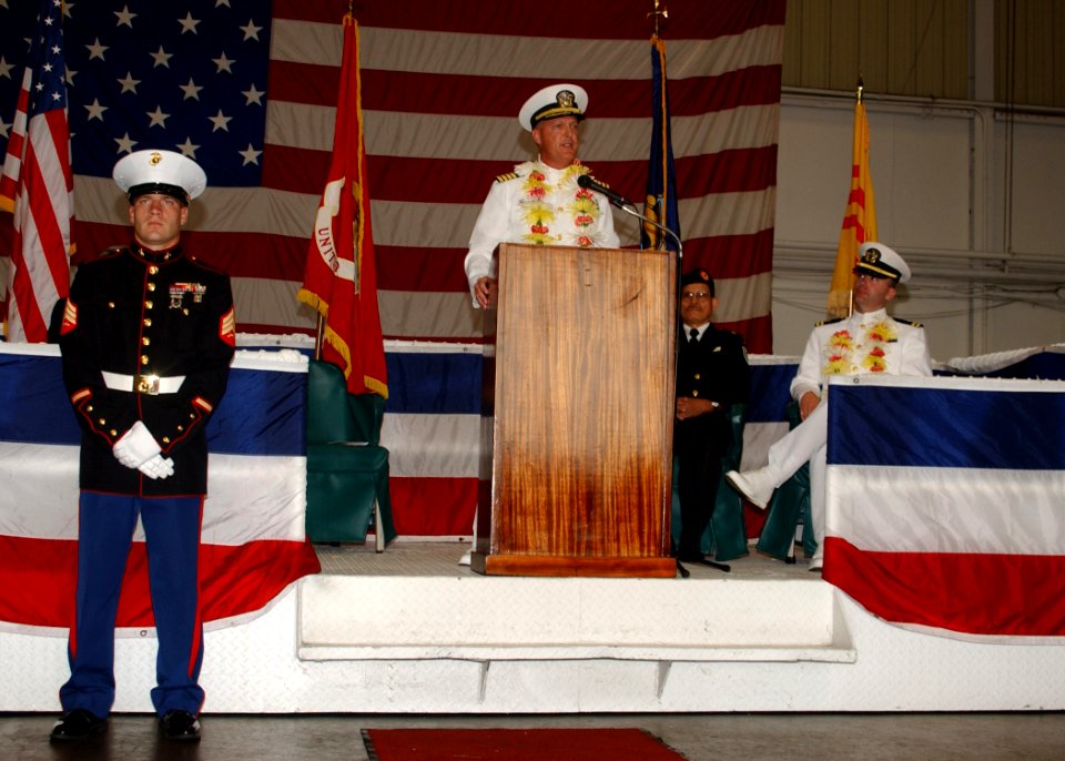 US Navy 070513-N-1810F-059 USS Hue City (CG 66) Commanding officer, Capt. Michael Jacobsen, gives opening remarks during the 39th observance of the Battle of Hue City at Naval Station Mayport