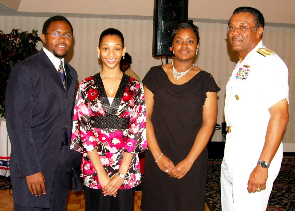 US Navy 070512-N-2456S-125 Scholarship recipients (from the left) Gerald M. Fleming II, a Maury High School senior, Sandra Beale and Clarissa Epps, both Lakeland High School seniors, stand with Rear Adm. D.C. Curtis