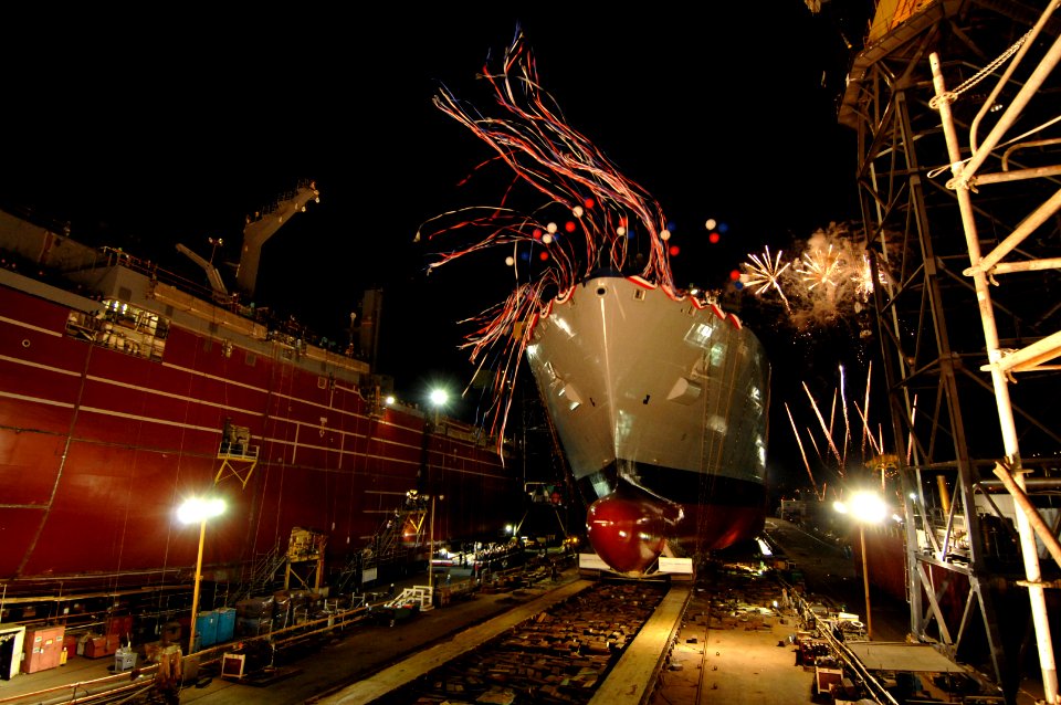 US Navy 070515-N-3642E-304 The Military Sealift Command (MSC) auxiliary dry cargo carrier USNS Richard E. Byrd (T-AKE 4), is launched into the San Diego Harbor after a christening ceremony