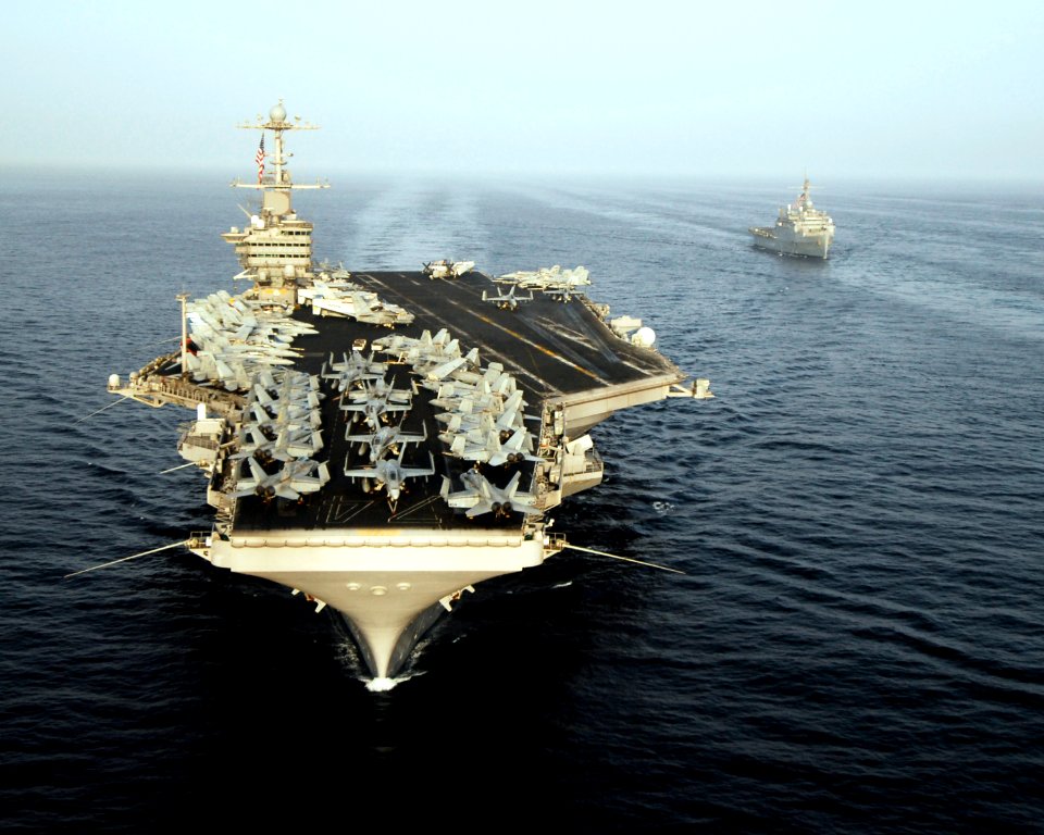 US Navy 070522-N-8157C-738 USS John C. Stennis (CVN 74) and USS Denver (LPD 9) transits through the Gulf of Oman